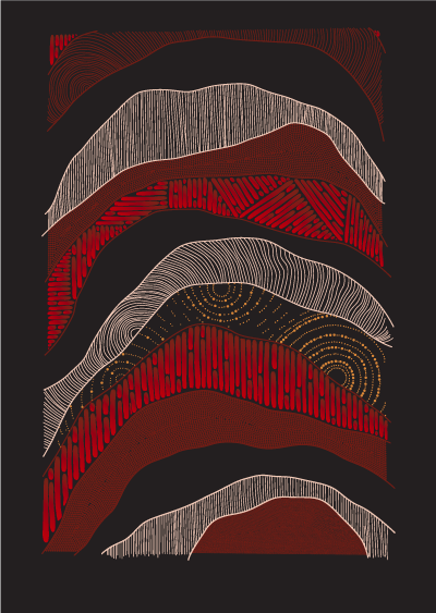 This is Tunupa (Sand Hills), an Artwork produced by Elizabeth Yanyi Close for use in this publication.